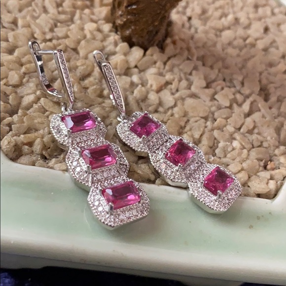 Vintage vintage 925 pink tourmaline &CZ earring - Picture 4 of 7